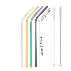 Gold Reusable Stainless Steel Drinking Straws Set with Cleaning Brush - Set of 4 (Mixed colors)