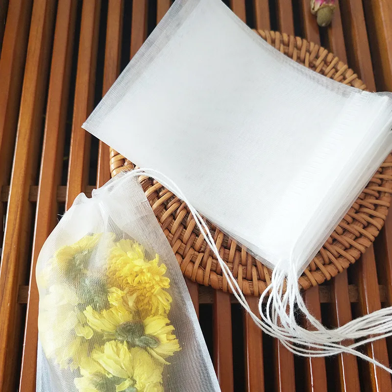 Disposable tea bags nylon tea bag food grade empty scented teabags infuser with string heal seal filter paper for herb loose tea