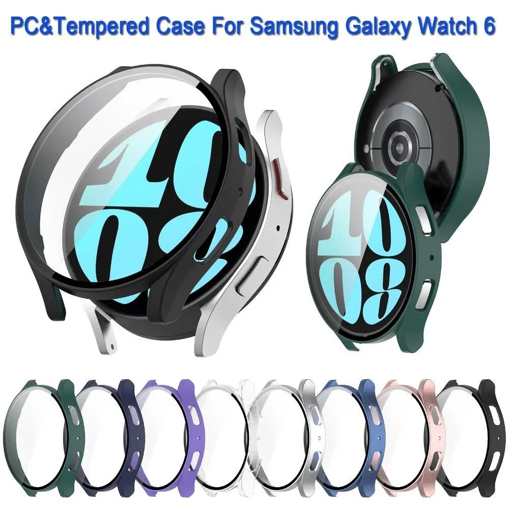 

Full PC Protective Case For Samsung Galaxy Watch 6 40/44mm Screen Protector Cases Cover + Tempered Glass Film Clear