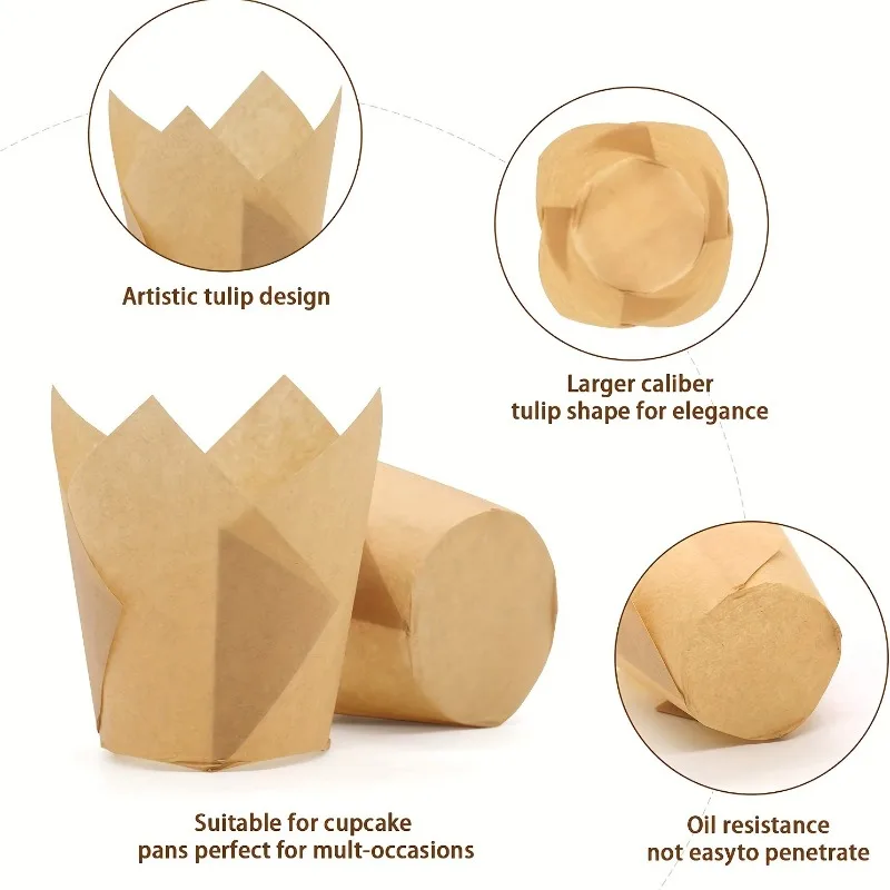 50/150PCS Tulip Muffin Cup Paper Cupcake Liner Kitchen Wedding Party Christmas Oil Proof Baking Paper Dessert Decoration Tool