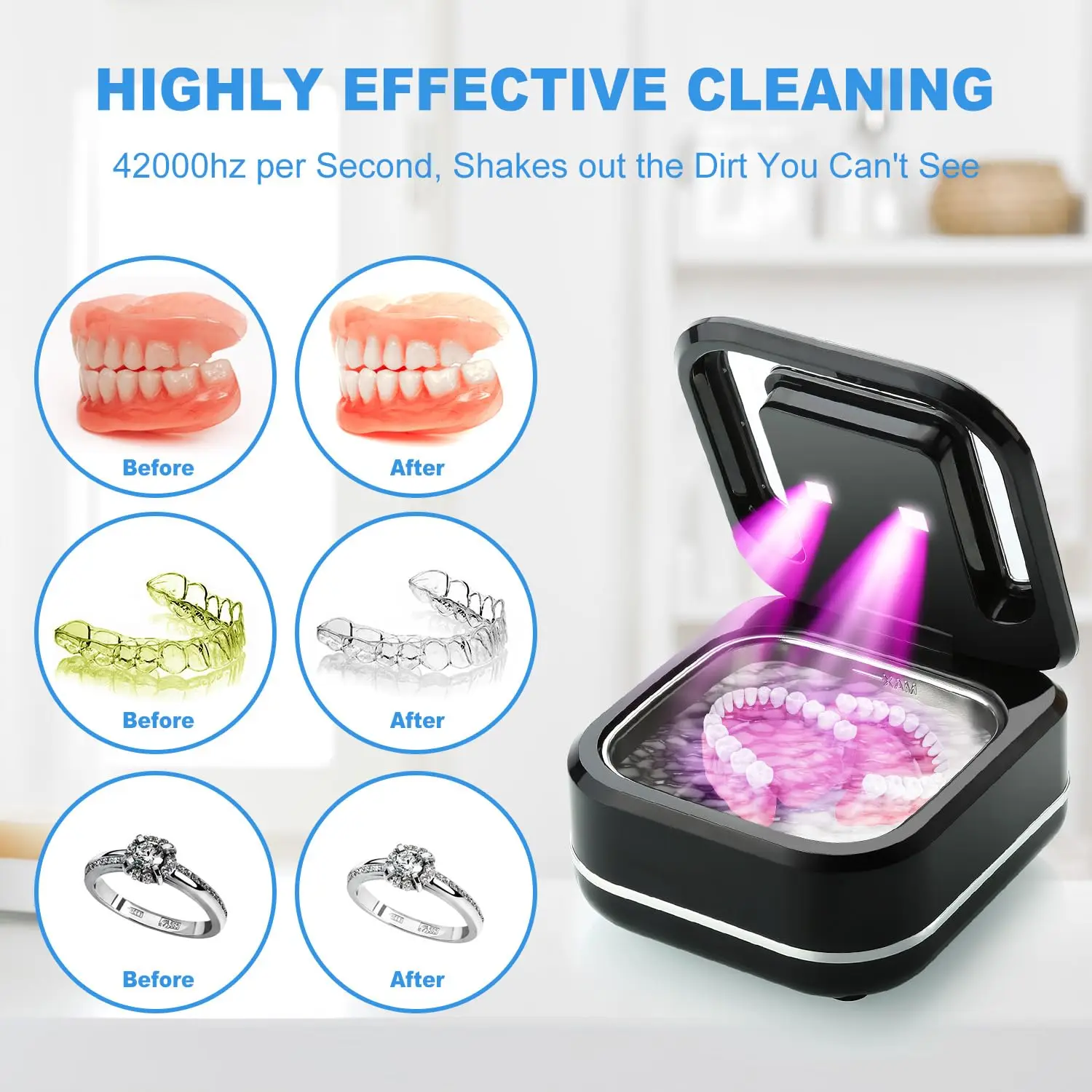 2026 New Mini Portable Ultrasonic Tooth Tray Cleaner Ultraviolet Invisalign Dentures Cleaner ... 4