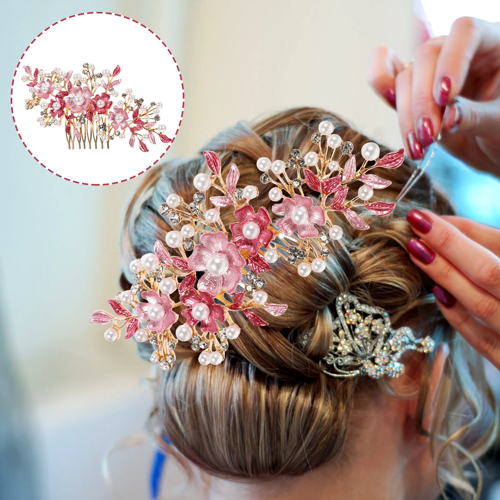 

Wedding Flower Hair Comb Bride Pearls Hair Piece Bridal Flower Hair Accessory