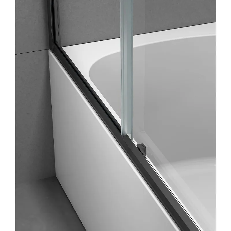 Framed Tub Shower Door, Single Sliding Shower Door with Handle, Tub Shower Door with Tempered Glass, Tub Glass Shower Door 4