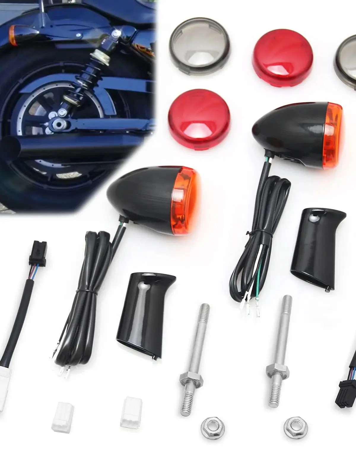 

Motorcycle Rear Turn Signals Lights With mount Brackets For harley Sportster XL 883 1200 Nightster SuperLow 92-16 Black lens