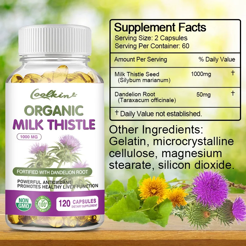 Milk Thistle + Dandelion Capsules Liver Detox and Cleanse Improves Digestion Antioxidant liver detox supplement
