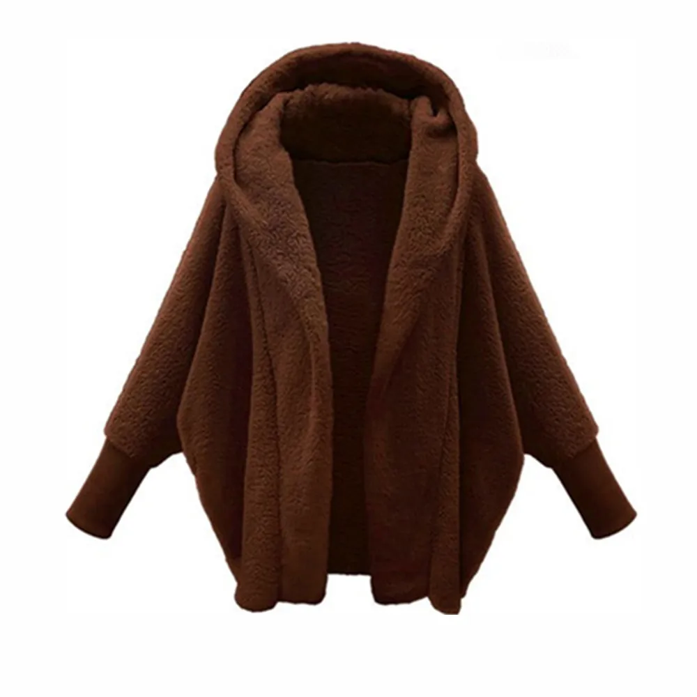 

Women's Mid-Length Hooded Jacket, Velvet Cardigan, Long Sleeve, Loose Size, Double-Sided Fleece, Autumn, Winter