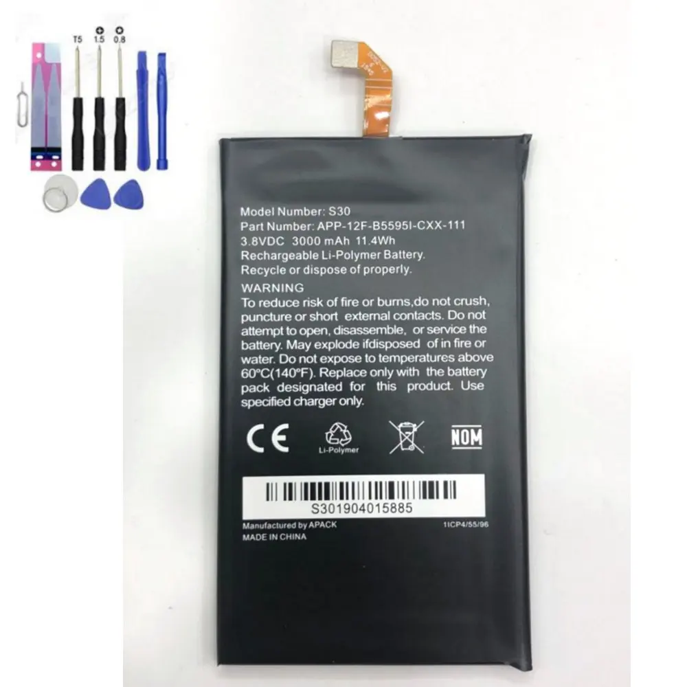 

3.8V 3000mah 11.4wh battery for CAT S30 APP-12F-B5595I-CXX-111 Mobile Phone Batterie+TOOLS