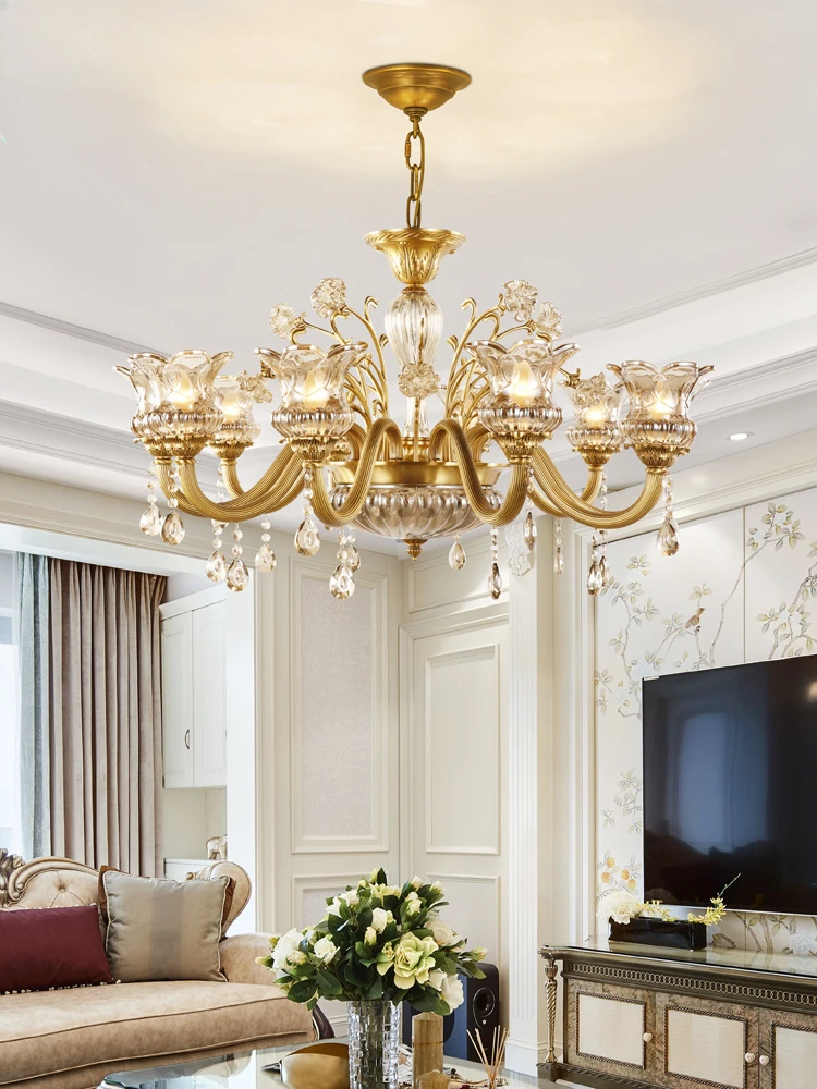 

French Entry Lux Restaurant Crystal Chandelier Pastoral Copper Lighting European Crystal Glass Chandelier