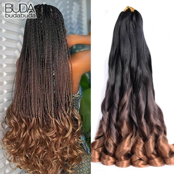 French Curly Braiding Hair Crochet Braids Extensions 22inch Pre Stretched Bouncy Braiding Hair Easy Braid Curl Braids Loose Wavy 1