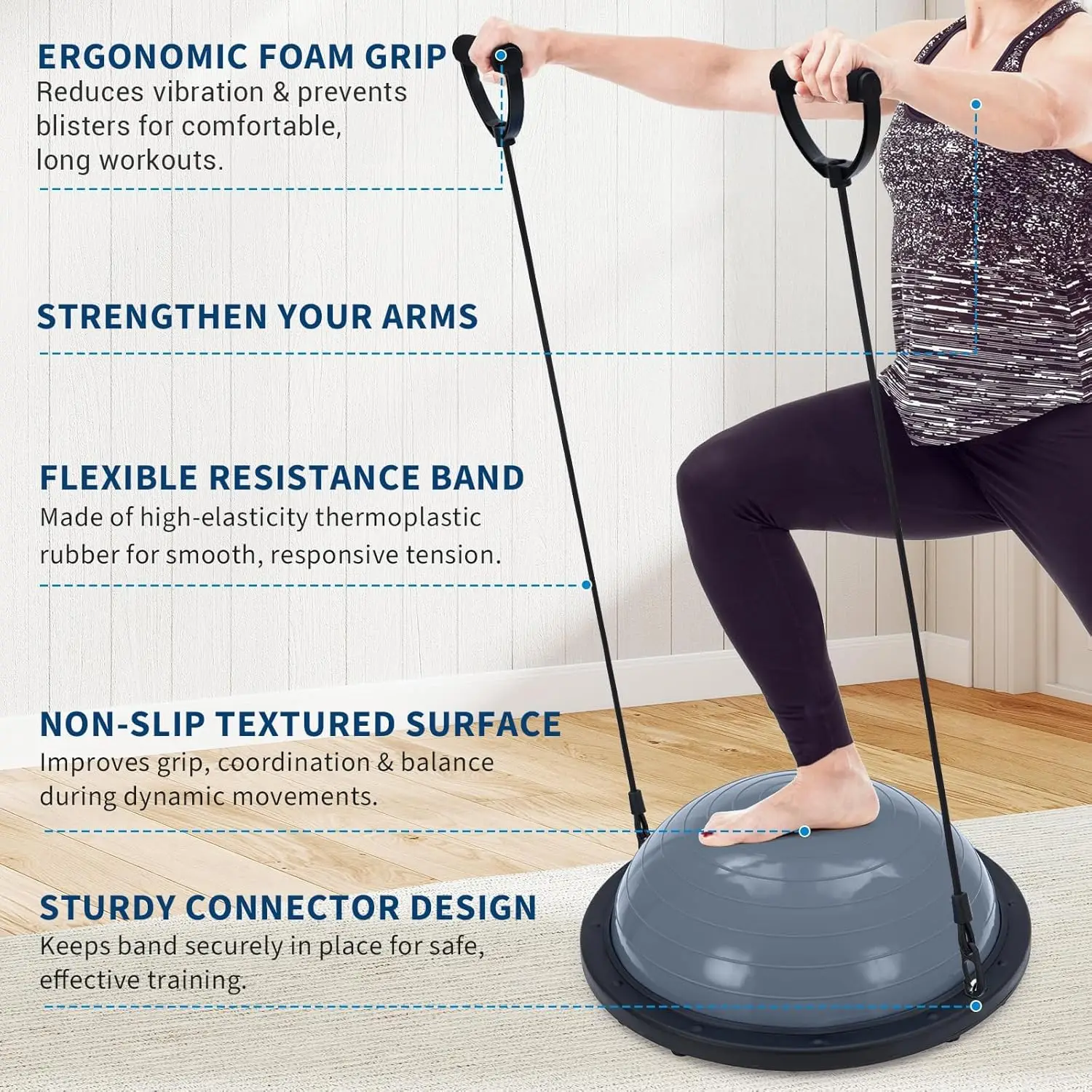 Halb-Balanceball-Trainer, halb Yoga-Übungsball mit Widerstandsbändern und Pumpe, Balance-Trainer, Trainingsgerät für das Home-Gym. – Detail 10
