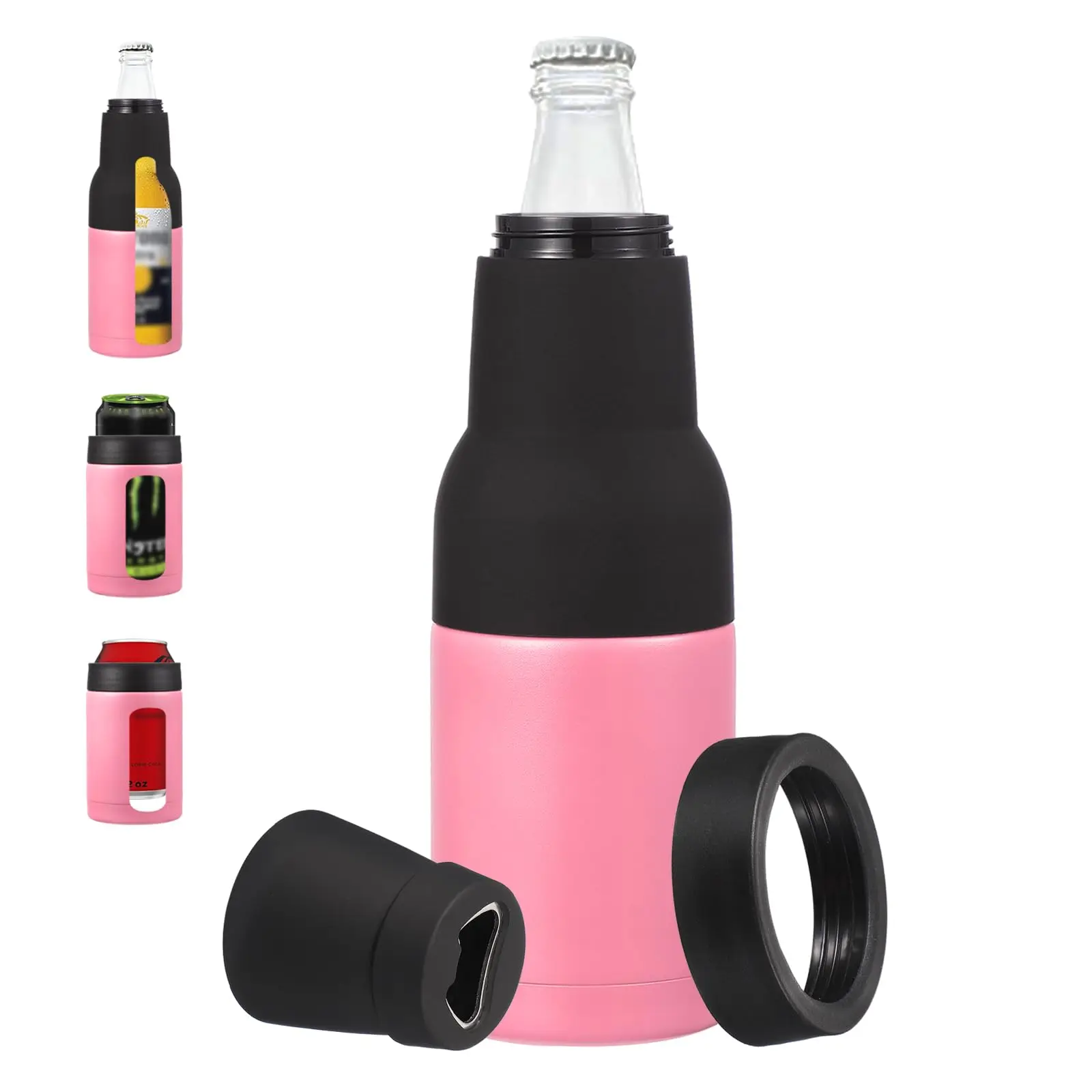 Triple-Function Insulated Stainless Steel Beverage Holder with Built-in Bottle Opener