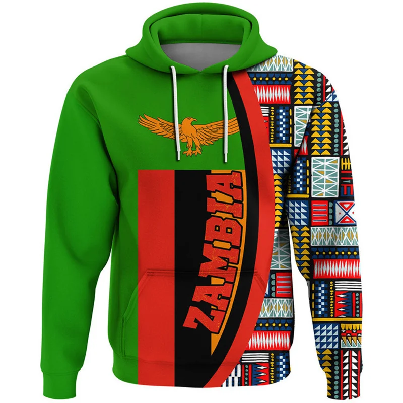 3D African The Republic-Of Zambia Flag Printing New In Hoodies & Sweatshirts Zambia Ethnic Emblem Graphic Hooded Hoody Pullovers