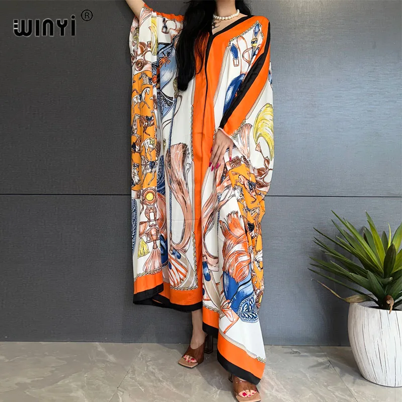 

WINYI Лето Средний Восток блоггер рекомендация популярный принт Шелковый Кафтан Макси платье пляжное богемное кафтан длинное платье для женщин