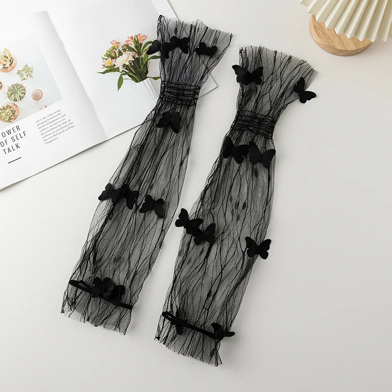 Long Lace Gloves Hollow-Out Fingerless Gloves Women Sun Protection Sleeves Mesh Lace Thin Hand Gym Sunscreen Accessories