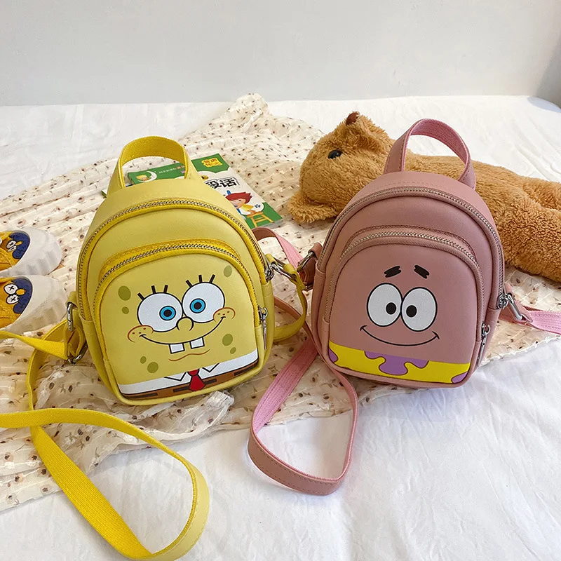 Original cartoon SpongeBob SquarePants  Kids  PU Backpack Mini Schoolbag Girl and Boys Cute Shoulder Bag