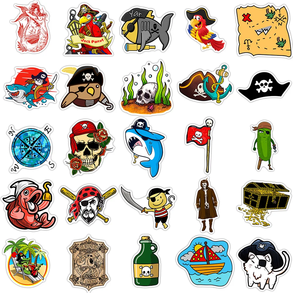 10/30/50pcs Pirate Cartoon Stickers Graffiti Luggage Motorcycle Laptop Phone Car Waterproof Decoration Cool Kids Sticker Toys