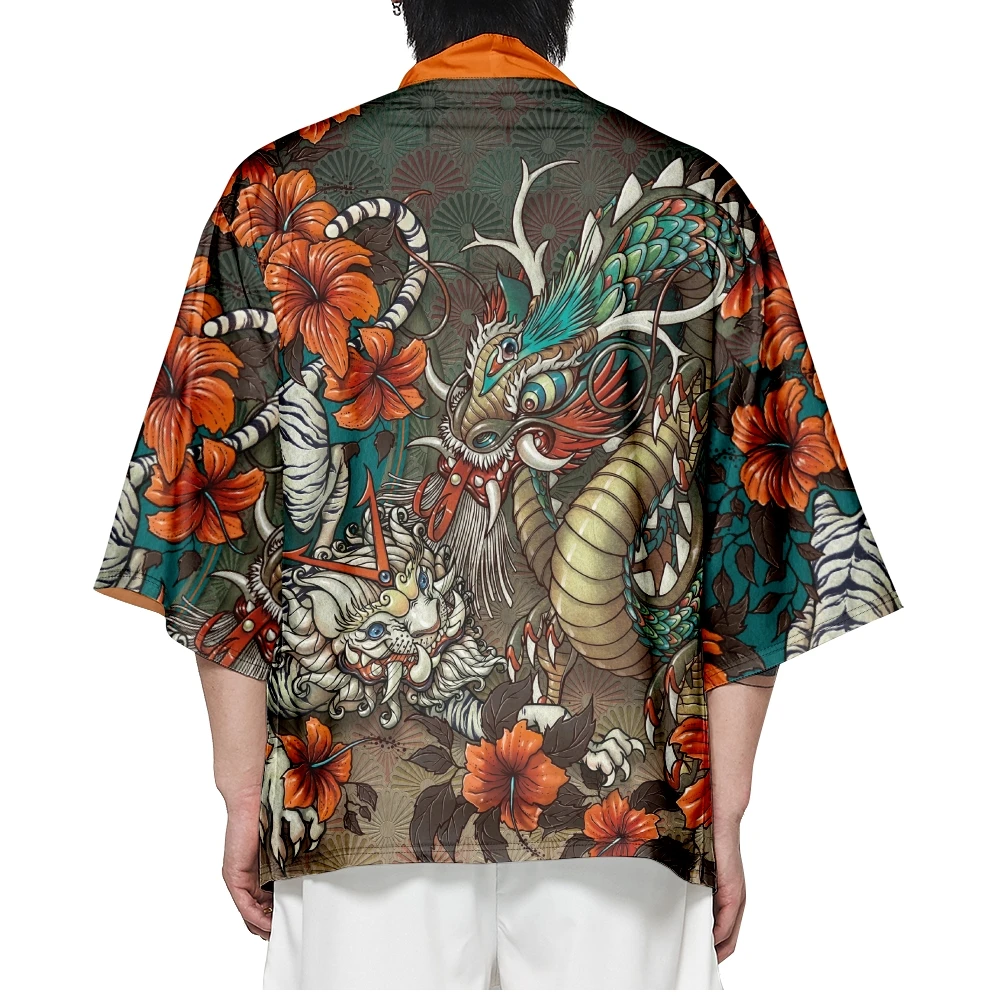 

Traditional Robe Tops Japanese Style Dragon Print Cardigan Kimono Cosplay Harajuku Women Man Yukata Jacket Streetwear