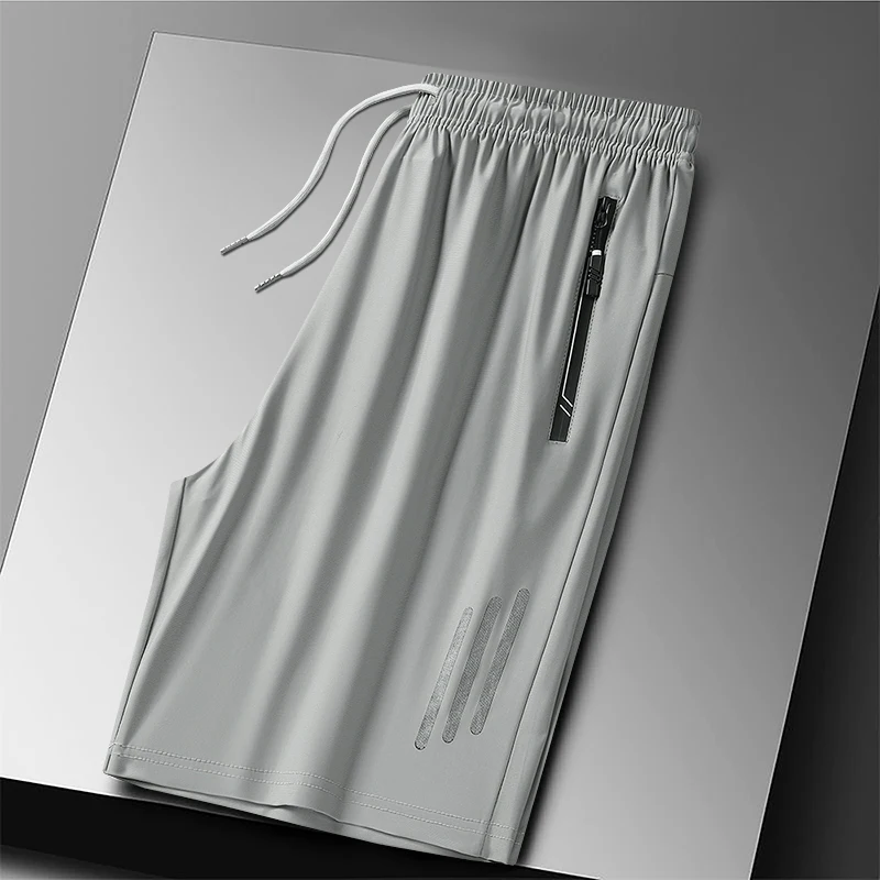 Plus Size Quick Dry Ice Silk Sport Shorts - Breathable Running Shorts with Zipper Pocket 6XL