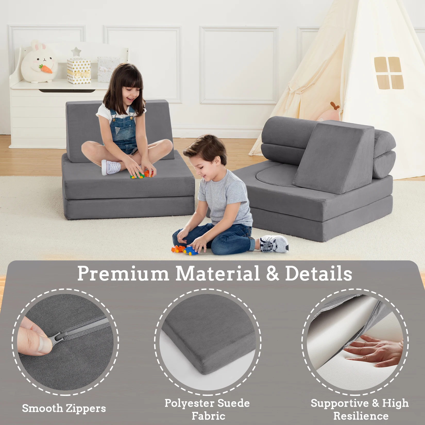 25D Sponge Modular Kids Play Couch for Playroom Kids Modular Couch, Convertible Foam Couch Kids Play Set for Creative Play 3