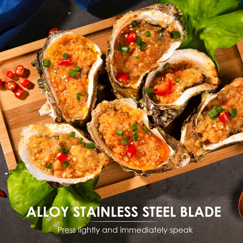 Outils d'écaillage d'huîtres en acier inoxydable avec poignée antidérapante  en bois Gaine en cuir et gants résistants Outils de fruits de mer Gadgets