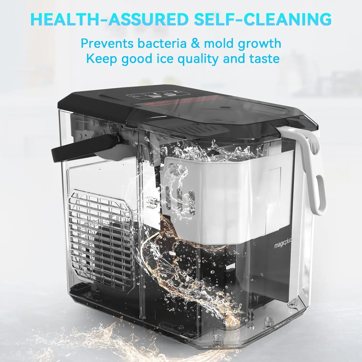 Ice Makers Countertop, Ice Machine with Carry Handle, 9 Cubes in 6 Mins, 26.5 lbs per Day, Self-Cleaning Portable Maker for Home