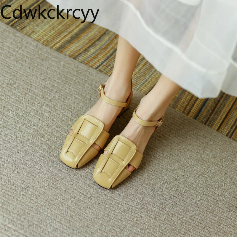 

Spring and Autumn New style fashion Square head high-heeled Women's Shoes Shallow mouth Buckle Hollow out Thick heel Women Shoes