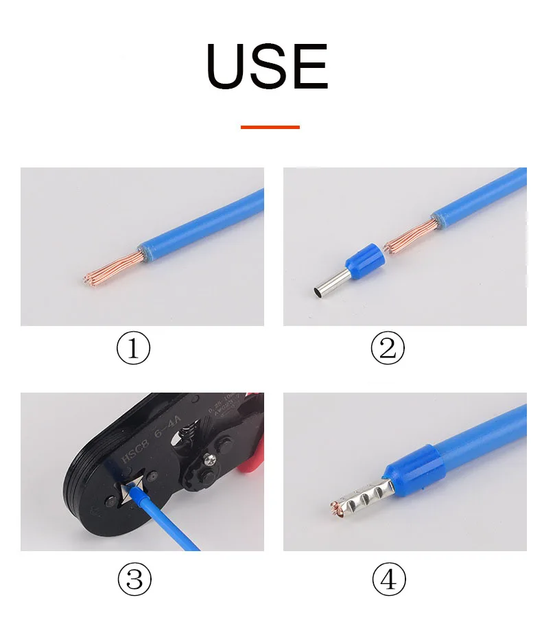 Description Picture 3 of item100pcs/Pack E0508 E7508 E1008 E1508 E2508 Insulated Ferrules Terminal Block Cord End Wire Connector Electrical Crimp Terminator