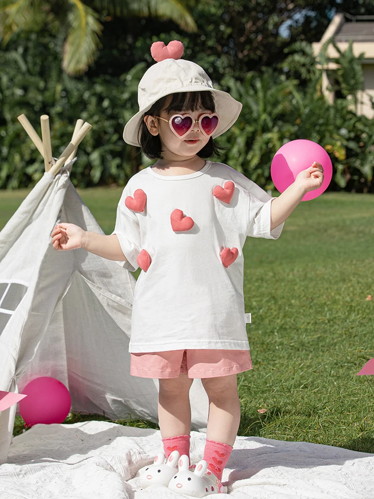 

Летняя новая детская футболка с коротким рукавом для девочек 2024, Детский Повседневный универсальный топ