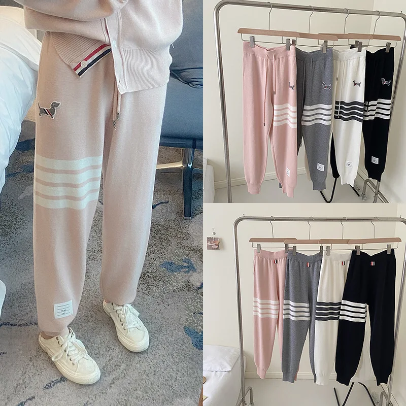 

High Quality Korean Style Spot Spring TB Men's and Women's Couples Casual Knitted Wool Skinny Pants Four Bar Sports Pants Tide