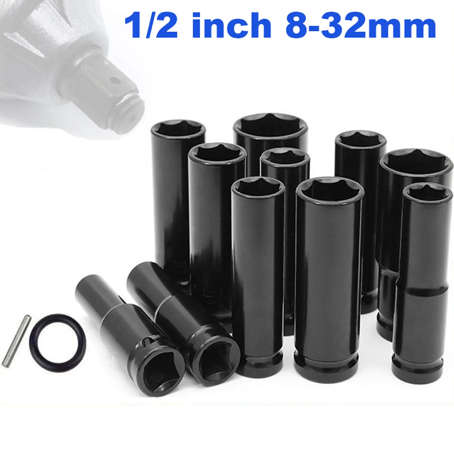 1/2" Drive Deep Impact Socket 78mm Drive Metric Wrench Socket Long Impact Socket Pneumatic Wrench Head Tire Removal Tools 8-32mm