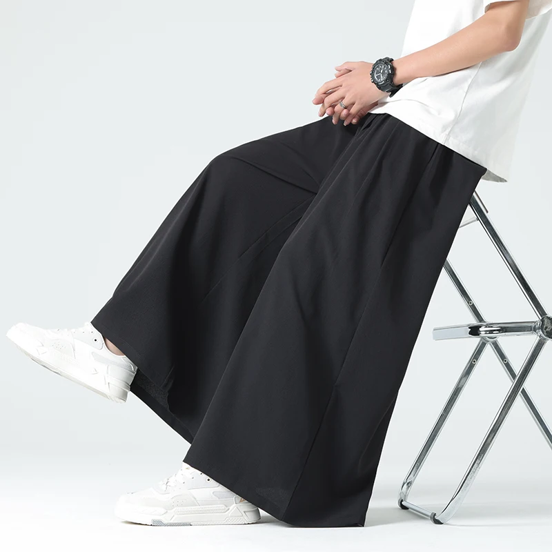 Men Kimono Wide Leg Pants Mens Ice Silk Joggers Retro Loose Trousers Man Chinese Style Kimono Pants Male Large Size Casual Pants 5