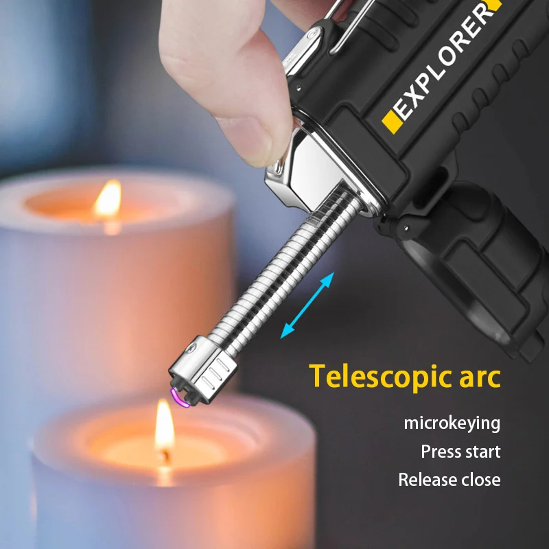 BBQ Lighter Windproof Type-C Rechargeable Portable Waterproof Outdoor Ignitors Retractable Hose Camping Ignition Equipments