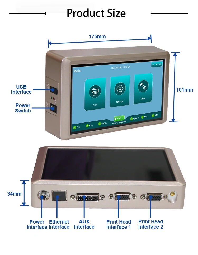 PRX1000 Thermal Inkjet Printer 6.5inch Capacitive Screen Online Inkjet Printer E