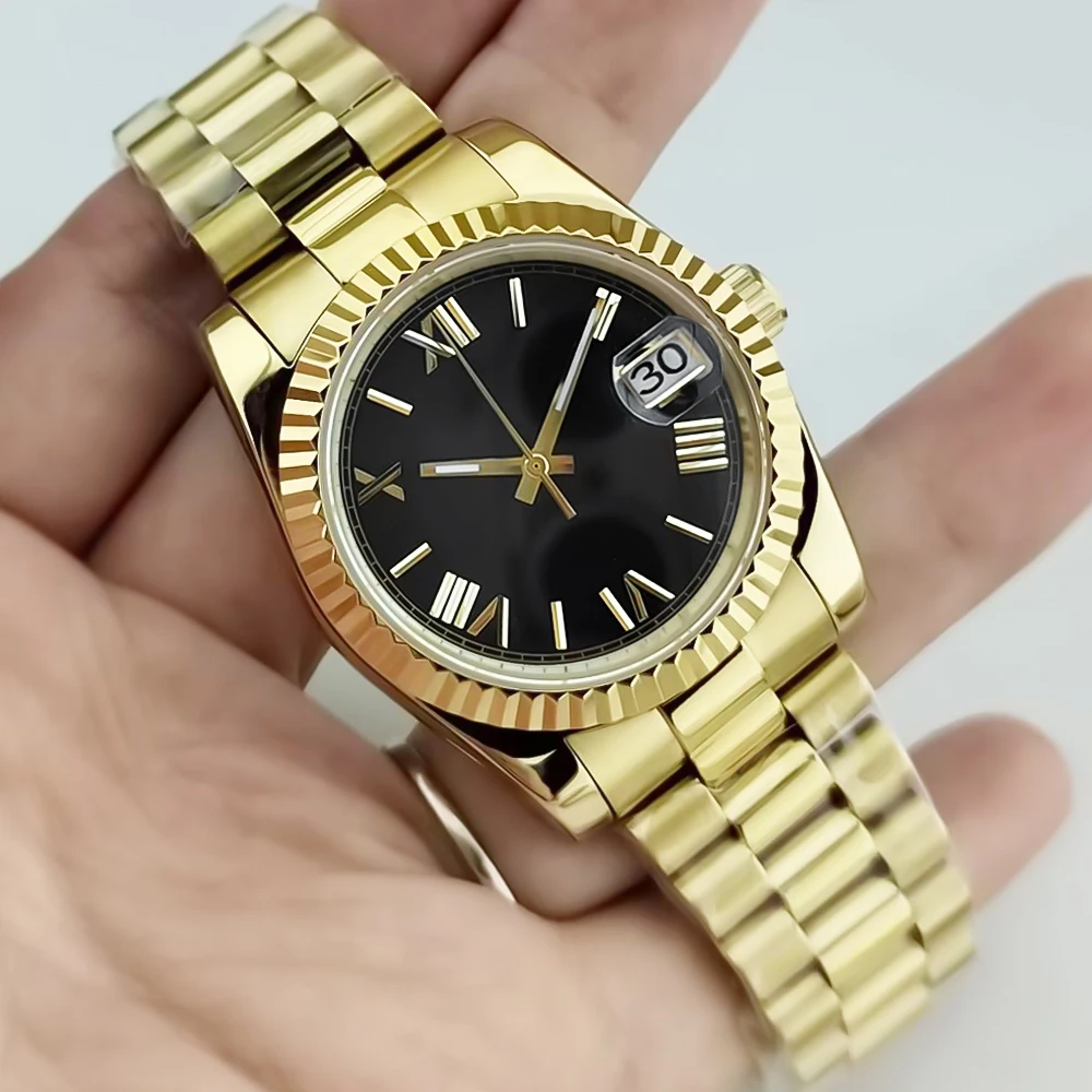 

Custom 36mm/39mm Automatic Men Watch President Bracelet NH35A 20ATM Movement Sapphire Crystal Green Luminous Dial