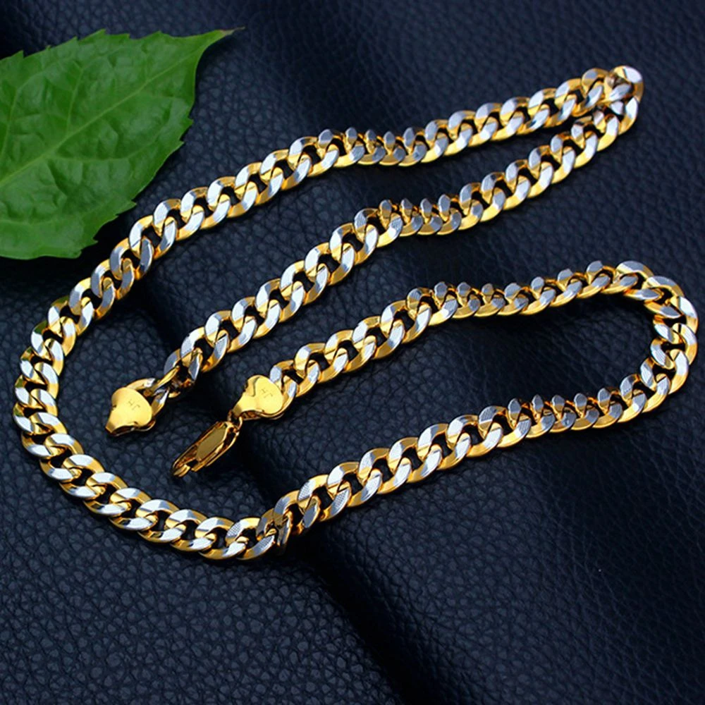 

10mm Wide Men Necklace Solid Crb Chain 18k Gold Filled Classic Men Jewelry Clavicle Choker Gift Present 60cm Long