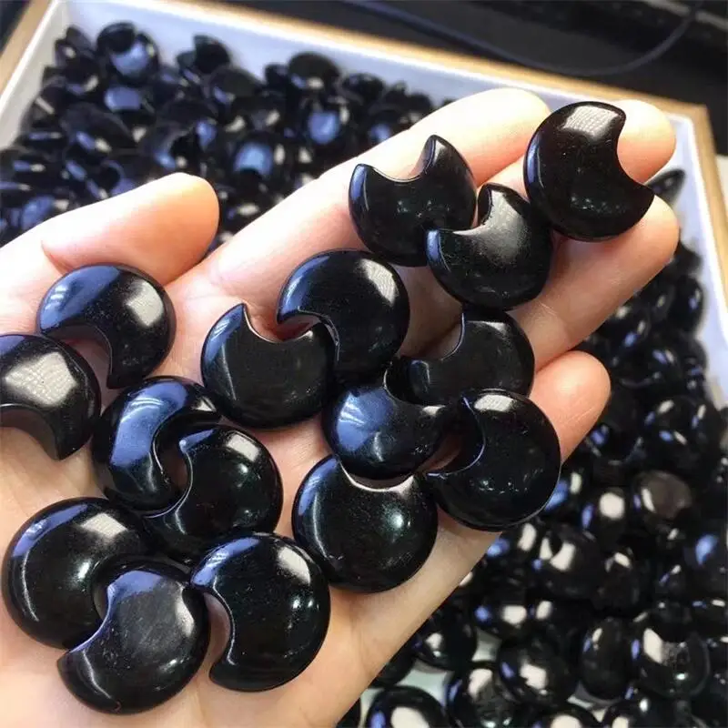 

10pcs Natural Black Obsidian Moon DIY Pendant Necklace Bracelet Fashion Jewelry Crystal Carving Healing Chilfren Gift 20mm