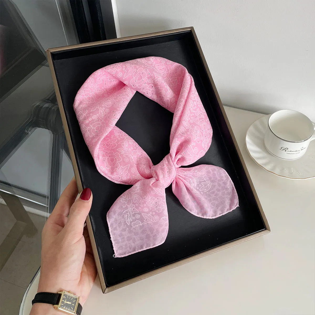 Luxus Seide Schal Quadrat Schal für Frauen Satin Mode Druck Hijab Wraps Halstuch Weibliche Haar Bands Band Stirnband Bandana – Detail 22