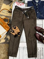 Tailor Brando British Retro Herringbone Wool Micro Tapered Trousers 9.5-point Men's Tweed Trousers 2