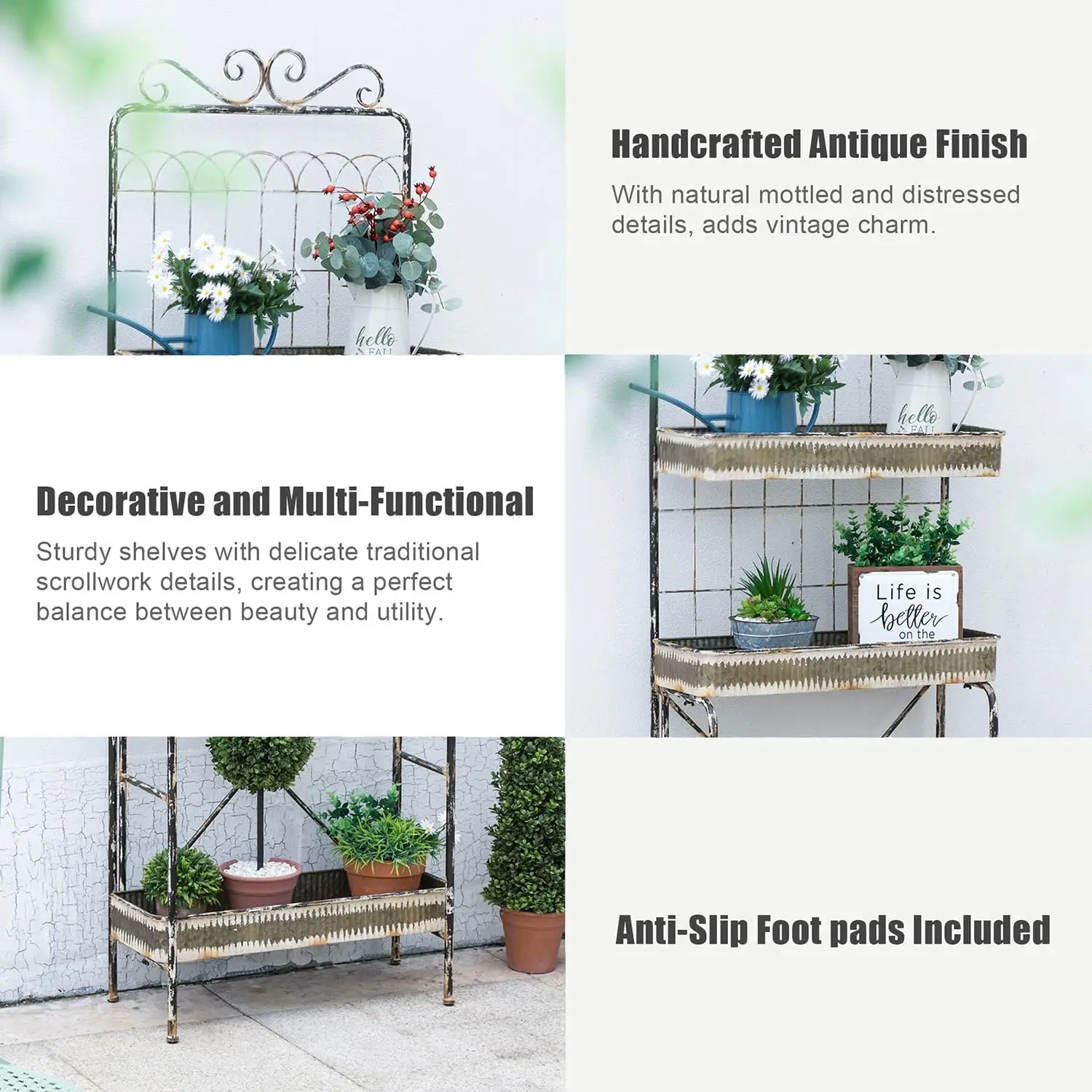 Garden Planter 3 Tiers Metal Display Plant Stand Storage Shelf Indoor Outdoor Floor Standing Storage O