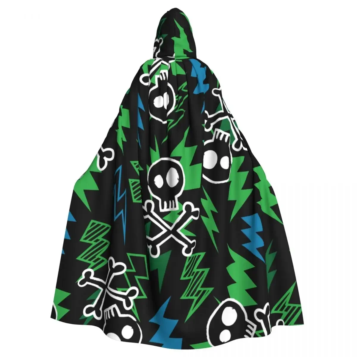 

Adult Cloak Cape Hooded Skull And Lightning Bolt Medieval Costume Witch Wicca Vampire Carnival Party