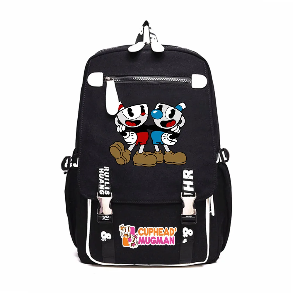 

Game Cuphead Canvas Backpack Black Casual Knapsack Student Cartoon Printing Schoolbag Unisex Outdoor Packsack Travel Laptopbag