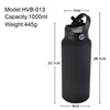 1L Sports WATER BOTTLE With Handle And Straw Stainless Steel Large Capacity Vacuum Flasks Drinkware Large Mouth GymThermos CUP 6