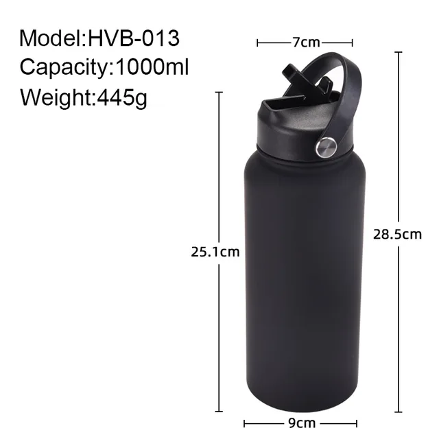 1L Sports WATER BOTTLE With Handle And Straw Stainless Steel Large Capacity Vacuum Flasks Drinkware Large Mouth GymThermos CUP 6