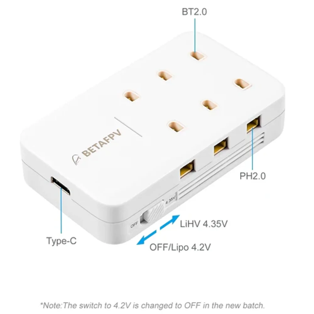 Chargeur 6 ports 1S BT2.0/PH2.0 30W Type-C pour drones FPV