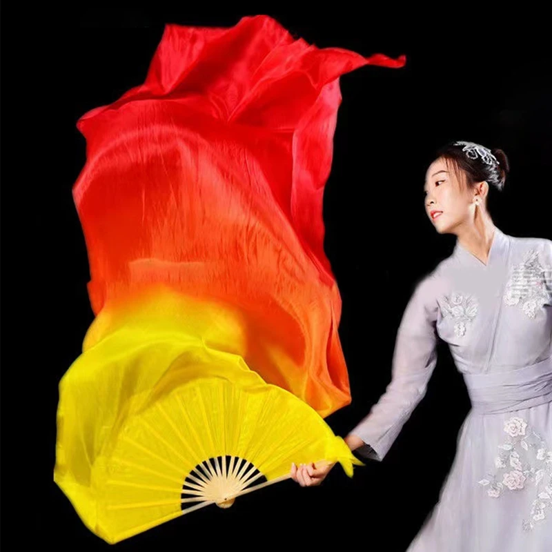 Adult Imitation Silk Dance Fan 1.5M Lengthened Reversed Big Twisted Silk Yangge Double Sided Square silk fans hand fan