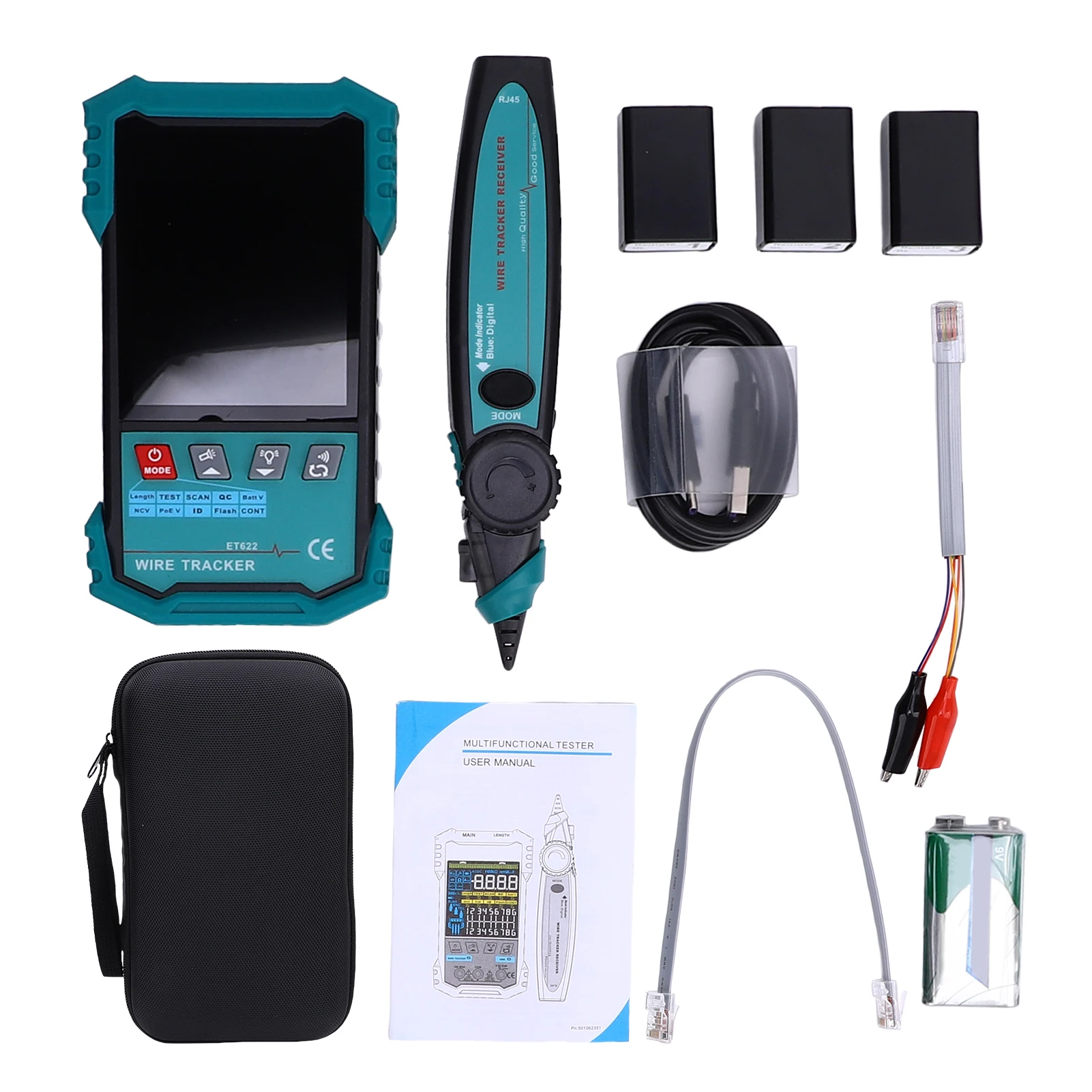 Cable Tester with POE Voltage Detection, Wire Tracker, RJ45 Length Measurement (