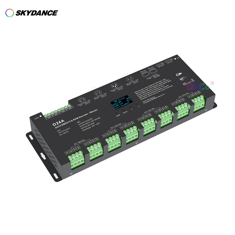 Skydance Oled Display 24 Canali Cv Dmx512 Decoder 12V-24Vdc 4-Pwm 24Ch Rdm Dmx Master Rgb Led Strip Tape Controller 8 Bit/16Bit
