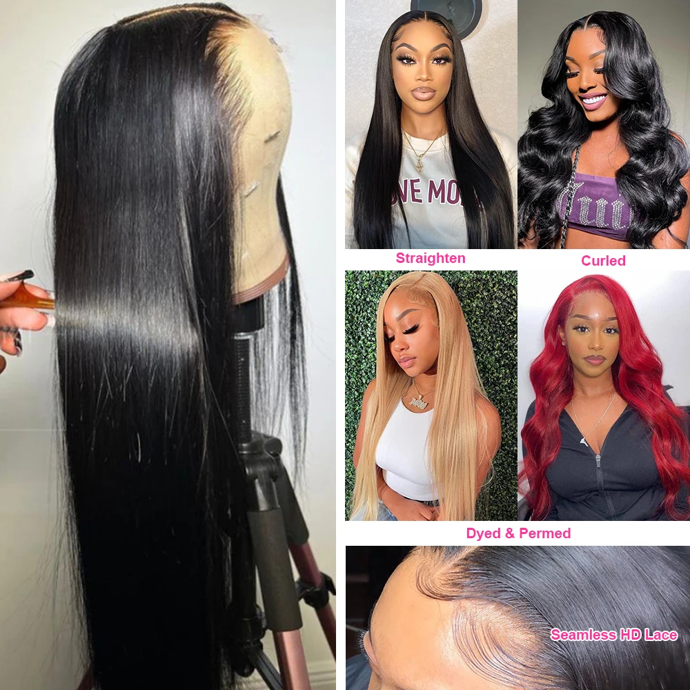 Brazilian Straight Human Hair Wig for Women 30-40 Inch Long 13x4 HD Lace Front 200 Density 13x6 Transparent Lace Frontal 4