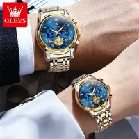 OLEVS Quartz Couple montre marque de luxe étanche Phase lunaire Code de synchronisation montre élégant et romantique amoureux son Couple montre 2