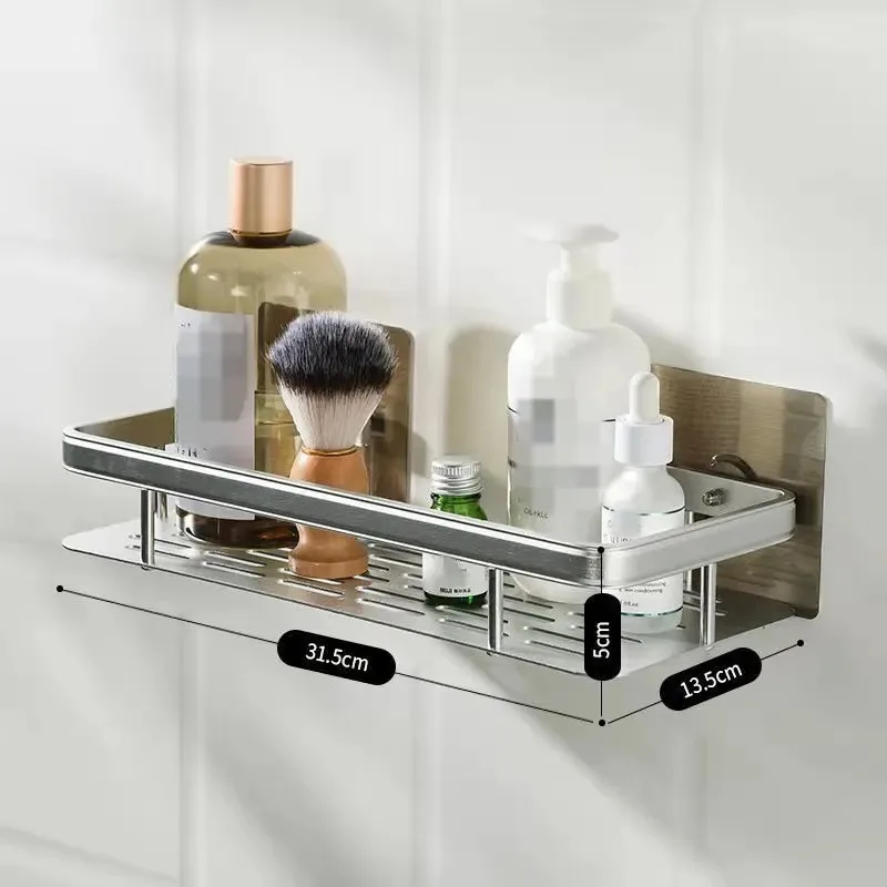 Punch-free Bathroom Shelf Shelves Wall Mounted Shampoo Storage Rack For Kitchen Holder Square Aluminum Bath Organizer Accessorie 5